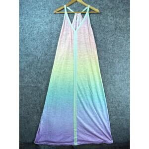 Pitusa Ombre Rainbow Maxi Dress Beachy Coverup Sheer Burnout Fairy Festival